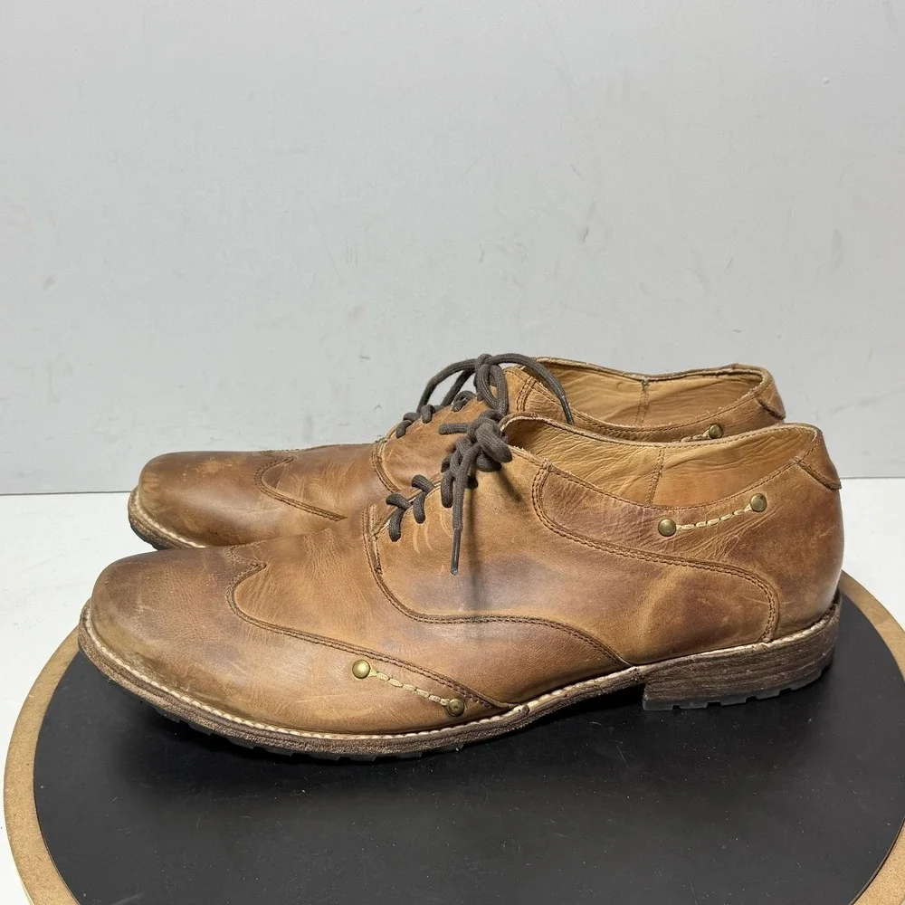 Bed Stu Shoes Mens Size 12 Brown Leather Lace Up Wingtip Casual Studded Oxfords